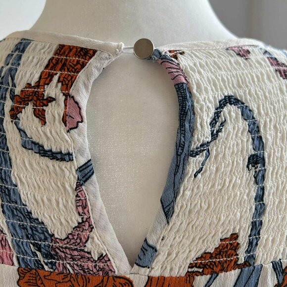 Kaffe Floral Blouse With Smocked Bodice & High-Low Sleeves – EU 38 (US 8) - Picture 6 of 8